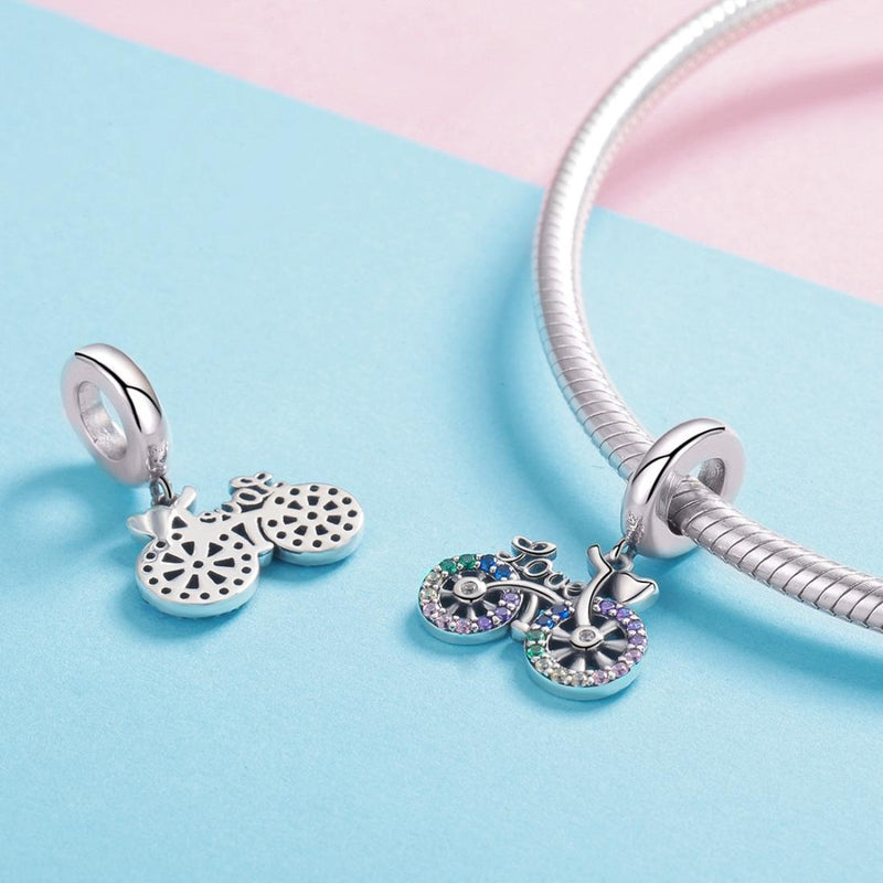 925 Sterling Silver Bicycle Pendant With Zircon Beads For Diy Bracelet Style - Pendant + Bare Chain