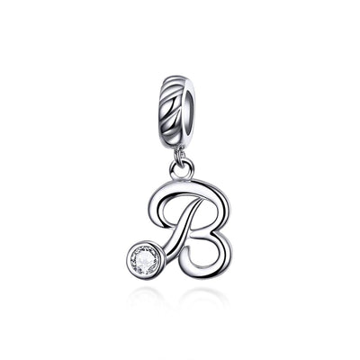 925 Sterling Silver Personalized Letter Pendant For Diy Bracelets And Necklaces Style - B
