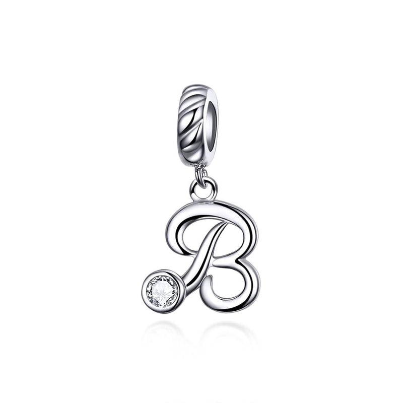 925 Sterling Silver Personalized Letter Pendant For Diy Bracelets And Necklaces Style - B