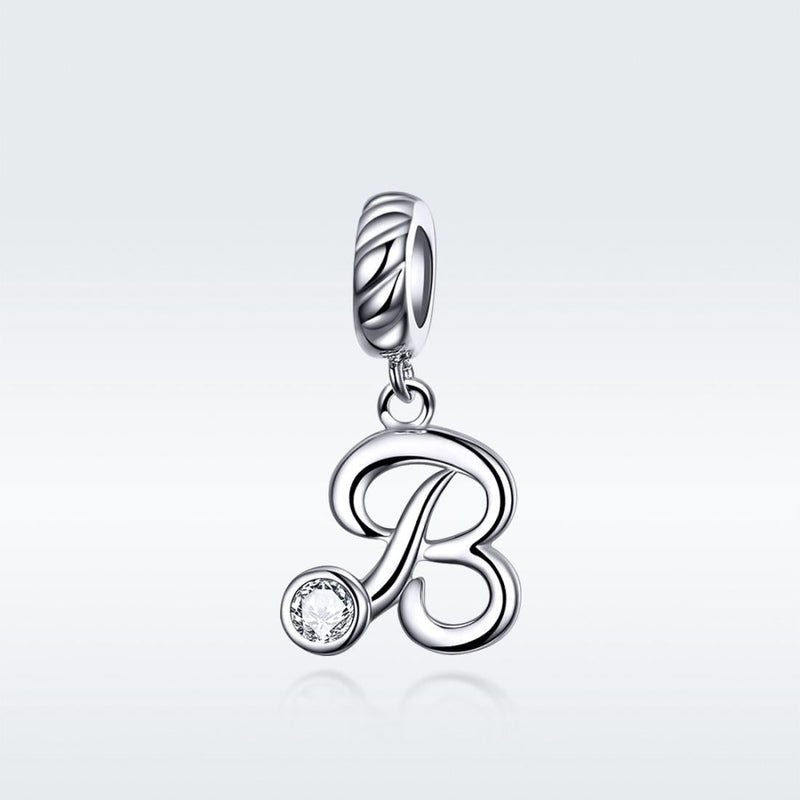 925 Sterling Silver Personalized Letter Pendant For Diy Bracelets And Necklaces Style - B