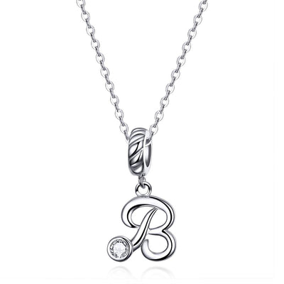 925 Sterling Silver Personalized Letter Pendant For Diy Bracelets And Necklaces Style - B