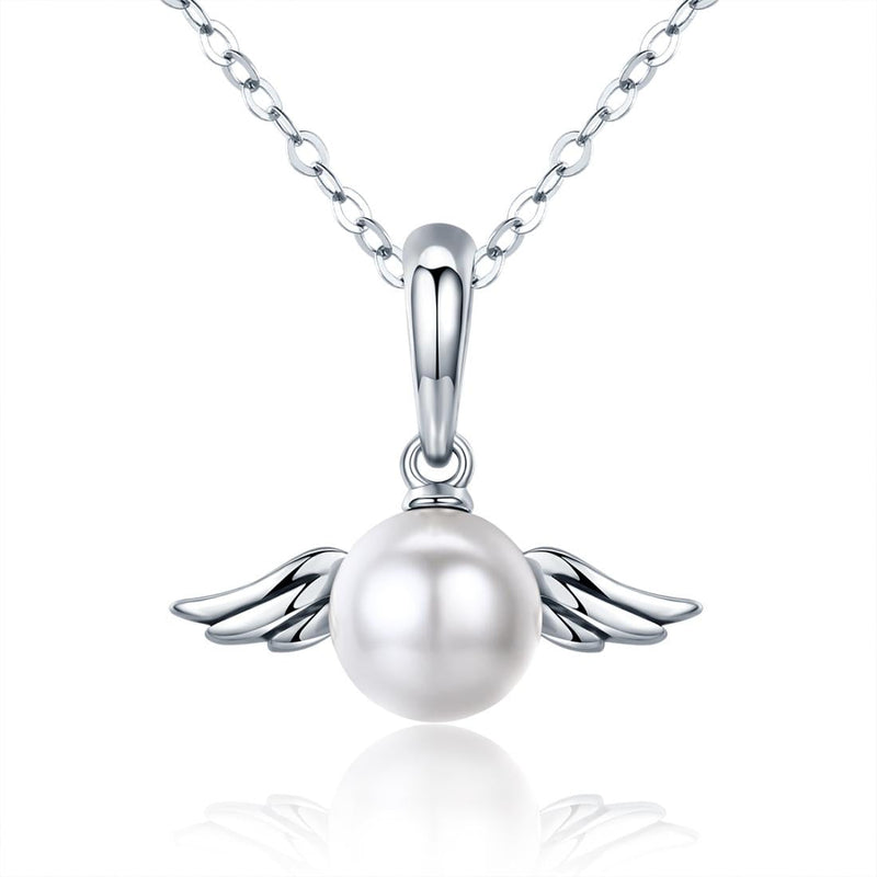925 Sterling Silver Angel Wing Pendant With Shell Bead Charm For Diy Bracelets Style - Pendent + Necklace