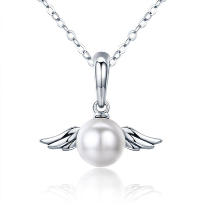 925 Sterling Silver Angel Wing Pendant With Shell Bead Charm For Diy Bracelets Style - Pendent + Necklace