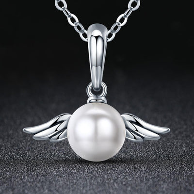 925 Sterling Silver Angel Wing Pendant With Shell Bead Charm For Diy Bracelets Style - Pendent + Necklace