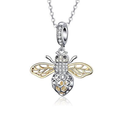 925 Sterling Silver Bee Zircon Pendant Necklace Diy Lady Style - Pendent + Necklace