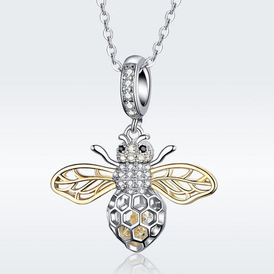 925 Sterling Silver Bee Zircon Pendant Necklace Diy Lady Style - Pendent + Necklace