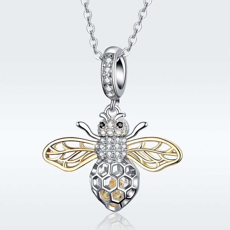 925 Sterling Silver Bee Zircon Pendant Necklace Diy Lady Style - Pendent + Necklace