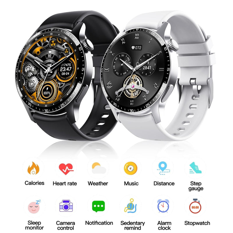 1.35 Inch Smart Watch Bluetooth Calls Health Monitoring 150+ Sports Black - Silver Gray Silicone