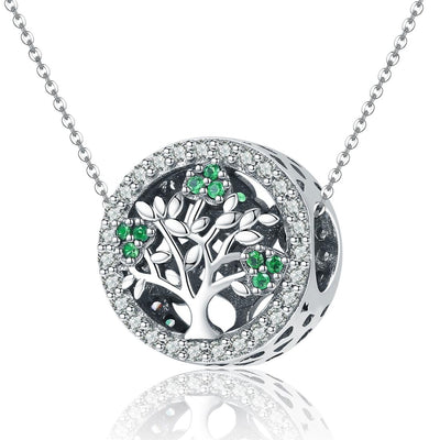925 Sterling Silver Tree Of Life Diamond Pendant Set Style - Bead + Chain