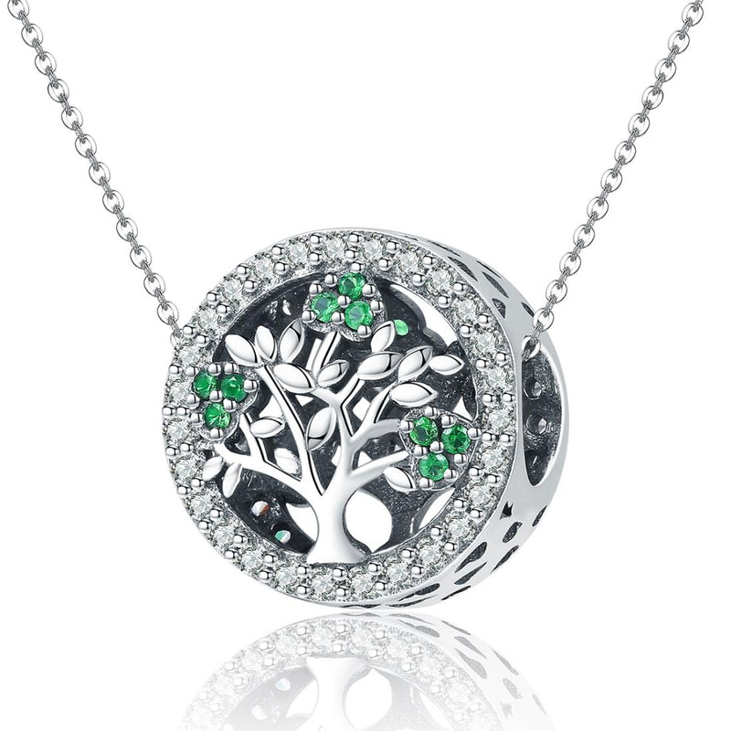925 Sterling Silver Tree Of Life Diamond Pendant Set Style - Bead + Chain