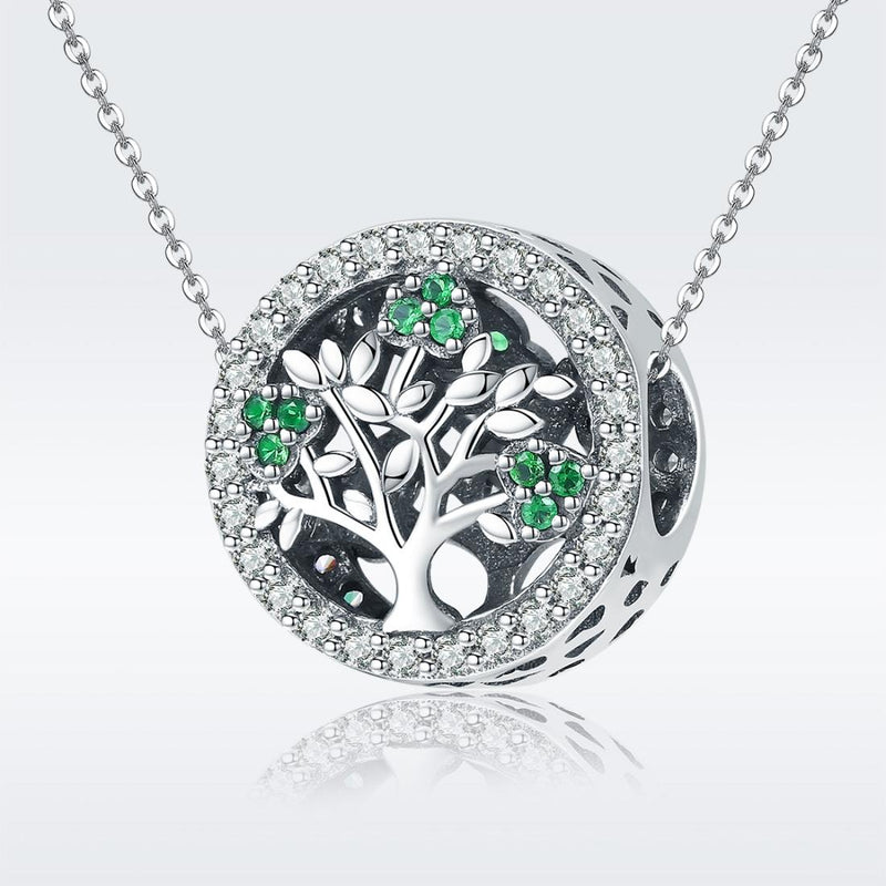 925 Sterling Silver Tree Of Life Diamond Pendant Set Style - Bead + Chain