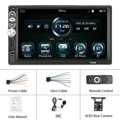 7 Inch Mp5 Bluetooth Carplay Player With Reversing Camera - Standard + 4 Lights