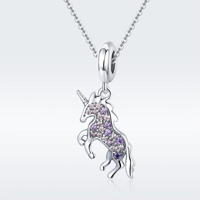 925 Sterling Silver Unicorn Diy Beaded Bracelet Necklace Set Pendant Beads Style - Bead + Necklace