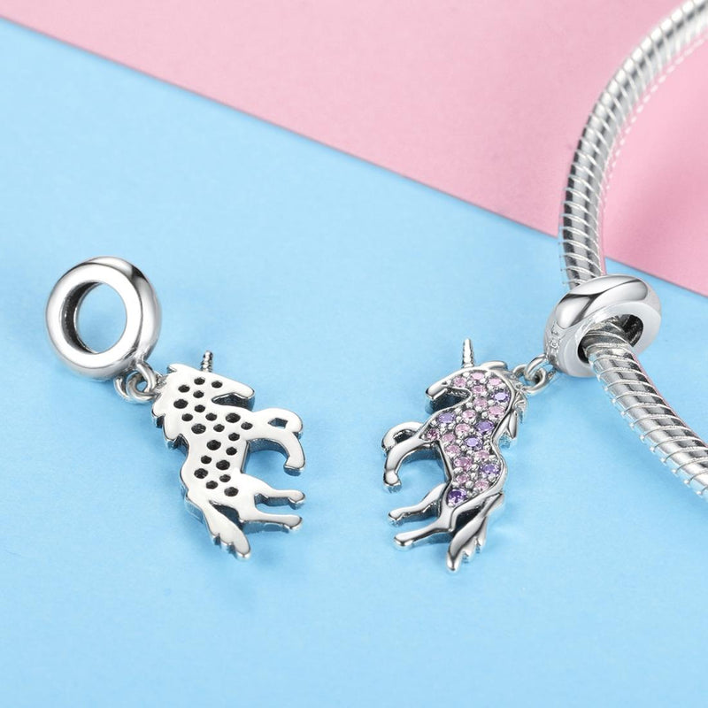 925 Sterling Silver Unicorn Diy Beaded Bracelet Necklace Set Pendant Beads Style - Bead + Necklace