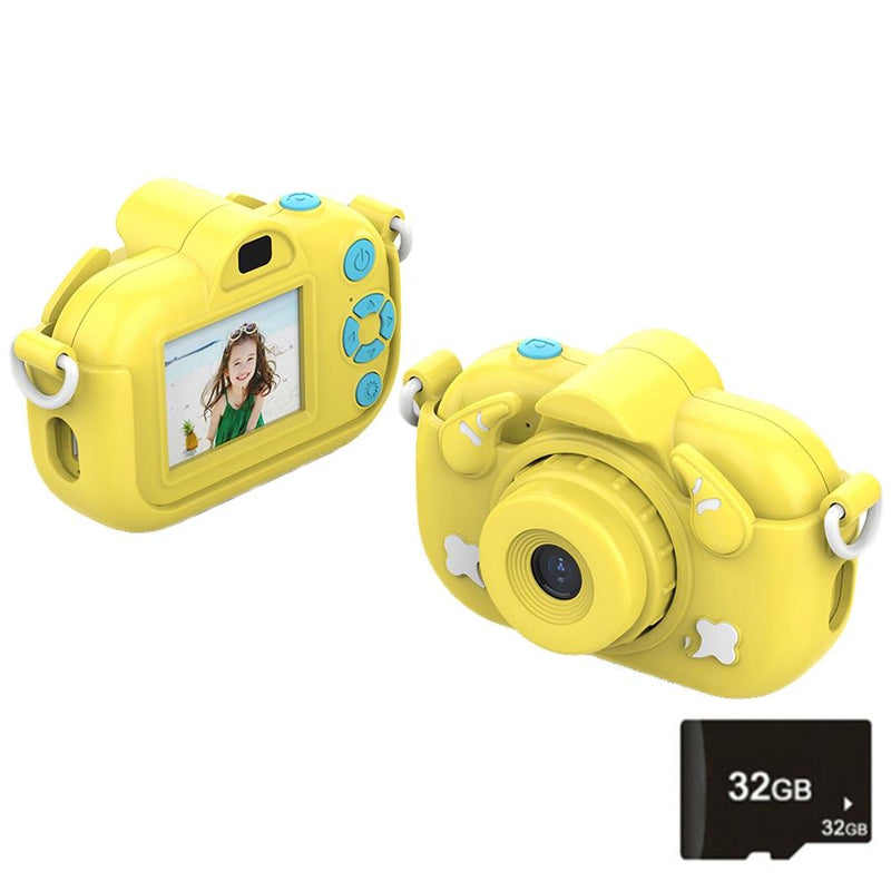 2.0-Inch 4X Zoom Hd Digital Camera For Kids - Blue - Yellow+32G