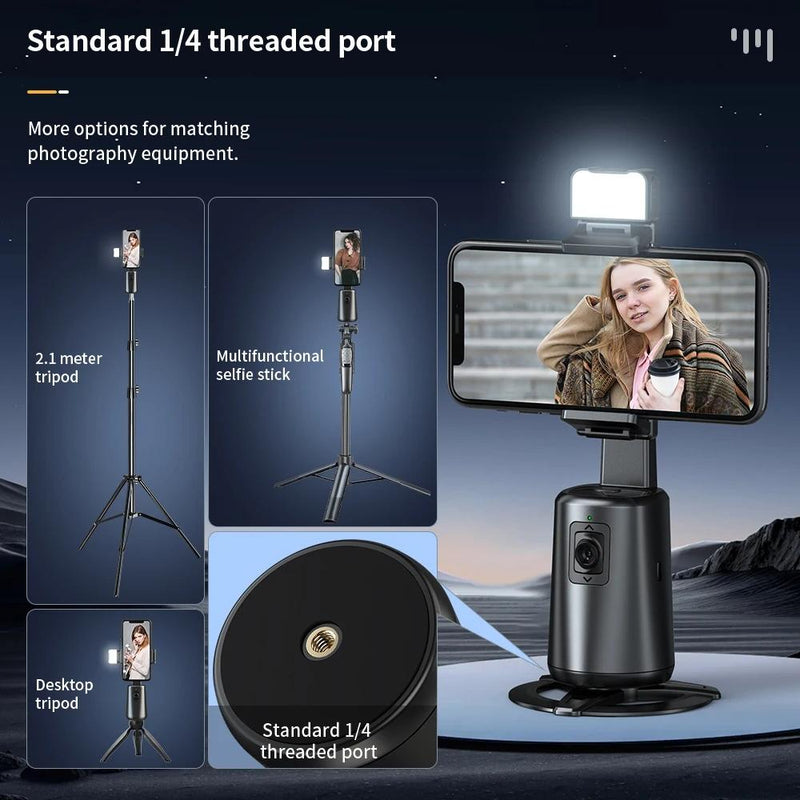 Auto Tracking Gimbal Stabilizer with Fill Light and Selfie Stick - 360 Degree Rotation - A200 Set 2