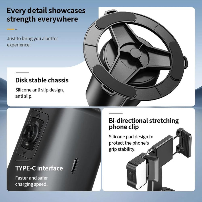 Auto Tracking Gimbal Stabilizer with Fill Light and Selfie Stick - 360 Degree Rotation - A200 Set 2