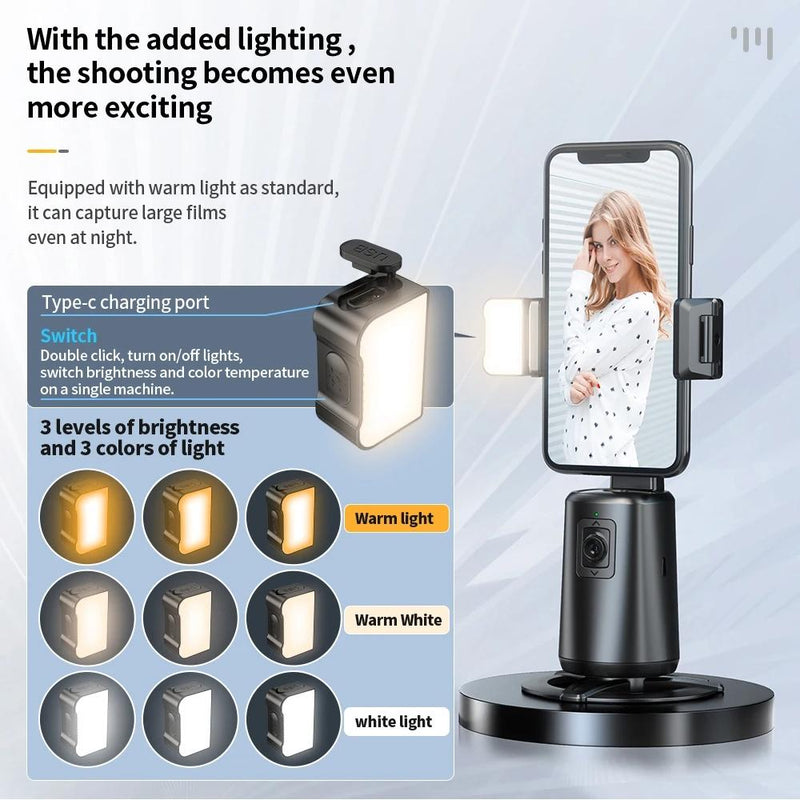 Auto Tracking Gimbal Stabilizer with Fill Light and Selfie Stick - 360 Degree Rotation - A200 Set 2