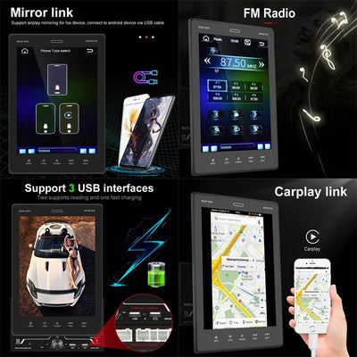 9.5 Inch Vertical Screen Car Mp5 Player - 2 Spindles + 4 Cameras
