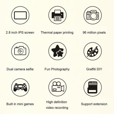 Instant Print Camera with Dual Lens - 2.8 Screen for Kids Blue - Yellow