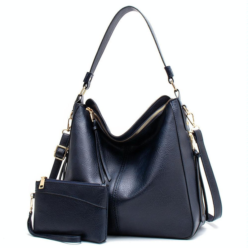 Adjustable Leather Tote With Multiple Compartments - Large Capacity- BLACK