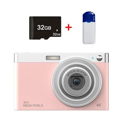 4k 8x Optical Zoom Telescopic Lens Digital Camera with Card Reader & 32g - Pink
