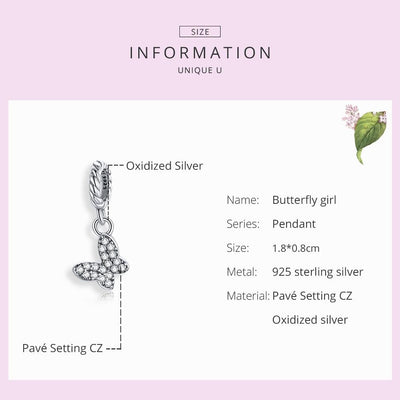 925 Sterling Silver Butterfly Pendant For Bracelet Or Necklace