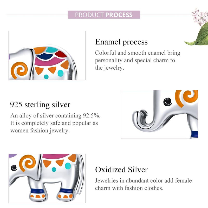 925 Sterling Silver Colorful Elephant Beads For Diy Bracelets & Necklaces