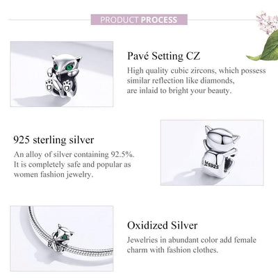 925 Sterling Silver Fox Charm Beads For Diy Bracelets
