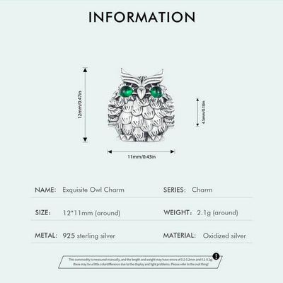 925 Sterling Silver Owl Pendant Necklace Charm For Diy Bracelets