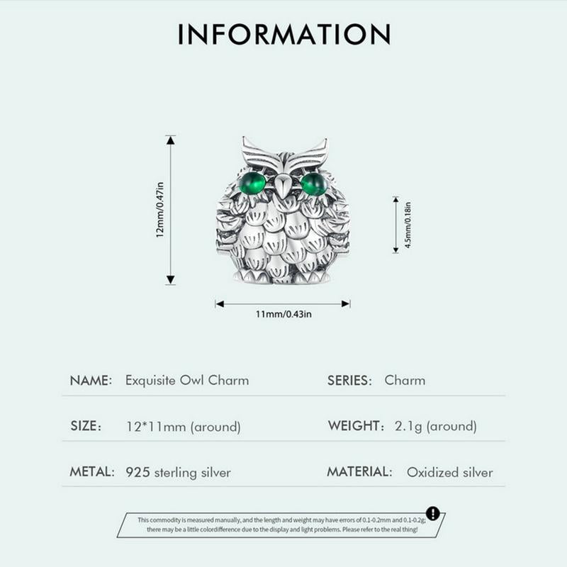 925 Sterling Silver Owl Pendant Necklace Charm For Diy Bracelets