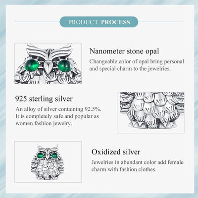 925 Sterling Silver Owl Pendant Necklace Charm For Diy Bracelets