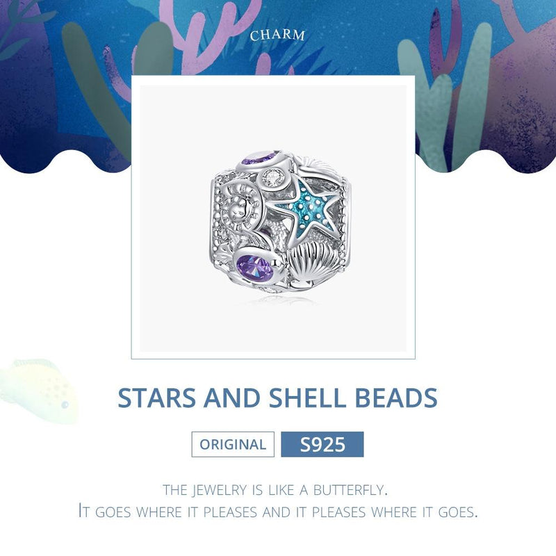 925 Sterling Silver Starfish Zircon Beaded Bracelet / Necklace Set