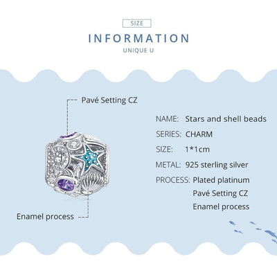 925 Sterling Silver Starfish Zircon Beaded Bracelet / Necklace Set