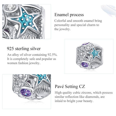 925 Sterling Silver Starfish Zircon Beaded Bracelet / Necklace Set