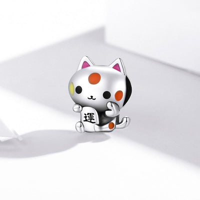 925 Sterling Silver Lucky Cat Bead For Diy Bracelet Or Necklace
