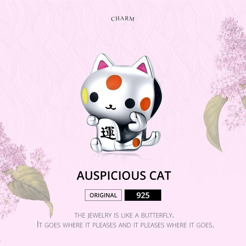 925 Sterling Silver Lucky Cat Bead For Diy Bracelet Or Necklace