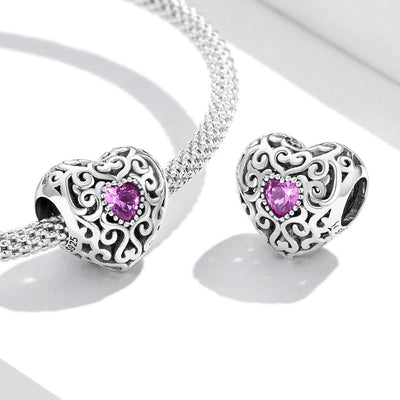 925 Sterling Silver Retro Flower Heart Beads For Diy Bracelets & Necklaces