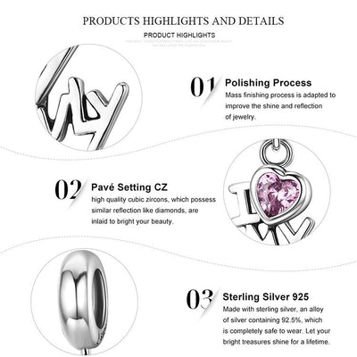 925 Sterling Silver Home Love Pink Gemstone Bracelet