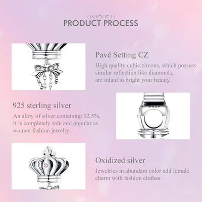 925 Sterling Silver Bow Crown Beads For Diy Bracelets & Necklaces