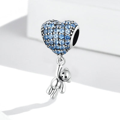 925 Sterling Silver Heart Balloon Bear Pendant For Diy Bracelets & Necklaces