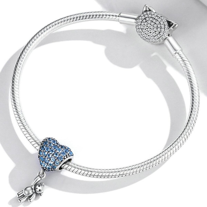 925 Sterling Silver Heart Balloon Bear Pendant For Diy Bracelets & Necklaces
