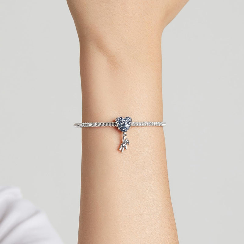 925 Sterling Silver Heart Balloon Bear Pendant For Diy Bracelets & Necklaces