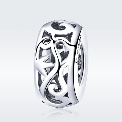 925 Sterling Silver Vintage Heart Beads With Curly Grass Pattern