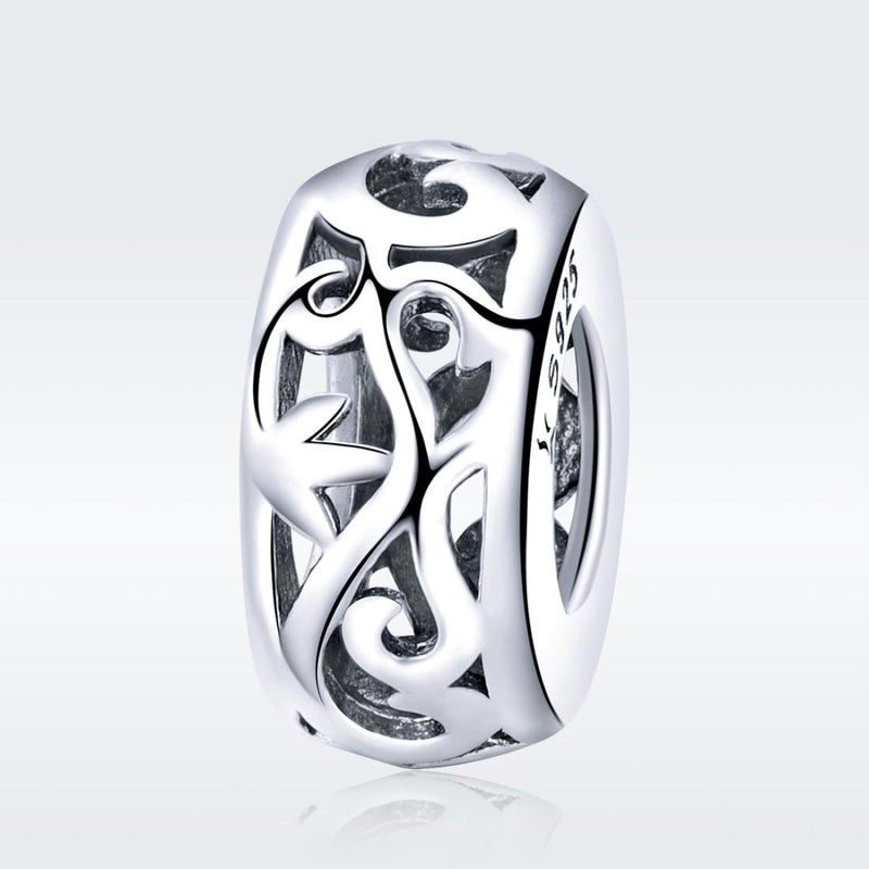 925 Sterling Silver Vintage Heart Beads With Curly Grass Pattern