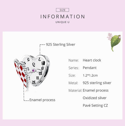 925 Sterling Silver Heart Clock Beads For Diy Bracelets & Necklaces