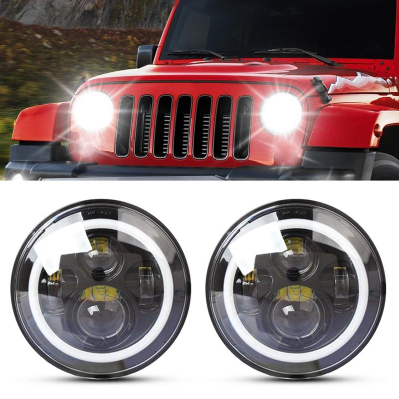 2 Pcs 7 Inch Ip68 Waterproof 6500K 75W Cree Led Headlight Hi / Lo Beam Driving Lamp For Jeep Wrangler Jk Tj Lj