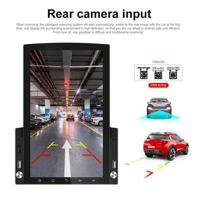 9.7 Inch Vertical Screen Android Car Mp5 Player With Hd 2.5D Glass Standard + 8 Lights Camera