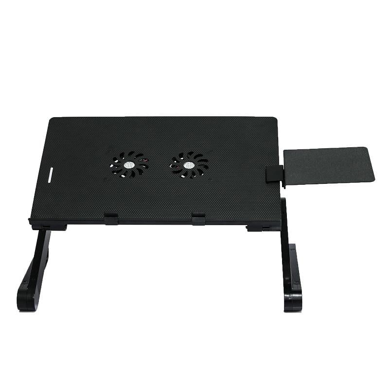 Portable Laptop Desk with Fan & Mouse Board - Aluminum Alloy Folding & Heightening - Black