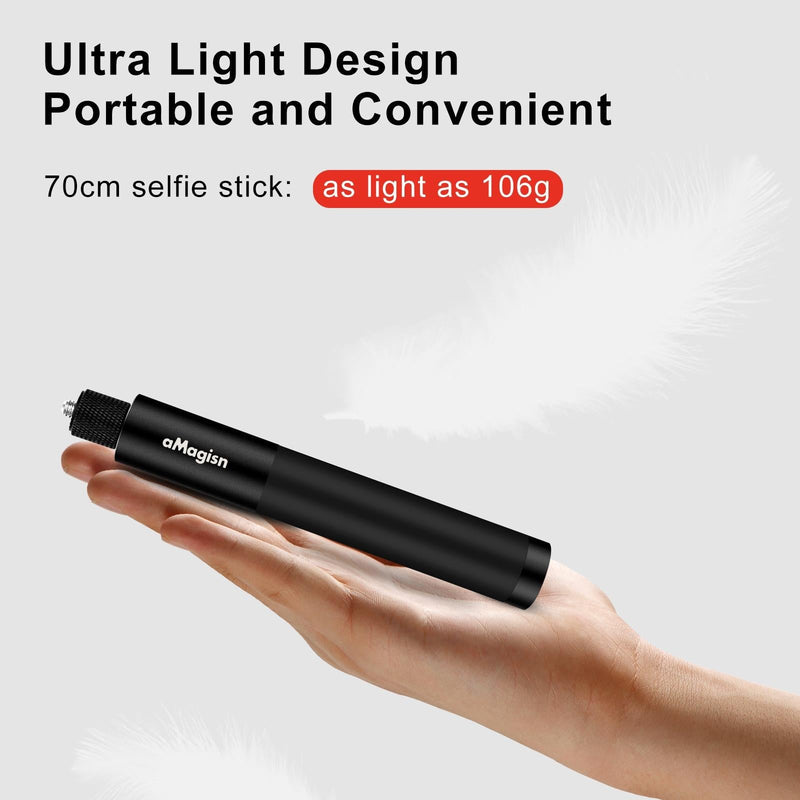 70cm Straight Pull Selfie Stick for Sports Cameras with 3 Jaw Screw - Rod+1/4 Turn 3 Jaw+Screw+Phone Clip